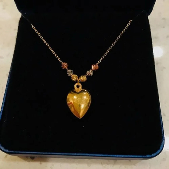 GOLD Heart‎ 10k Necklace MADE IN ITALY - Picture 1 of 3